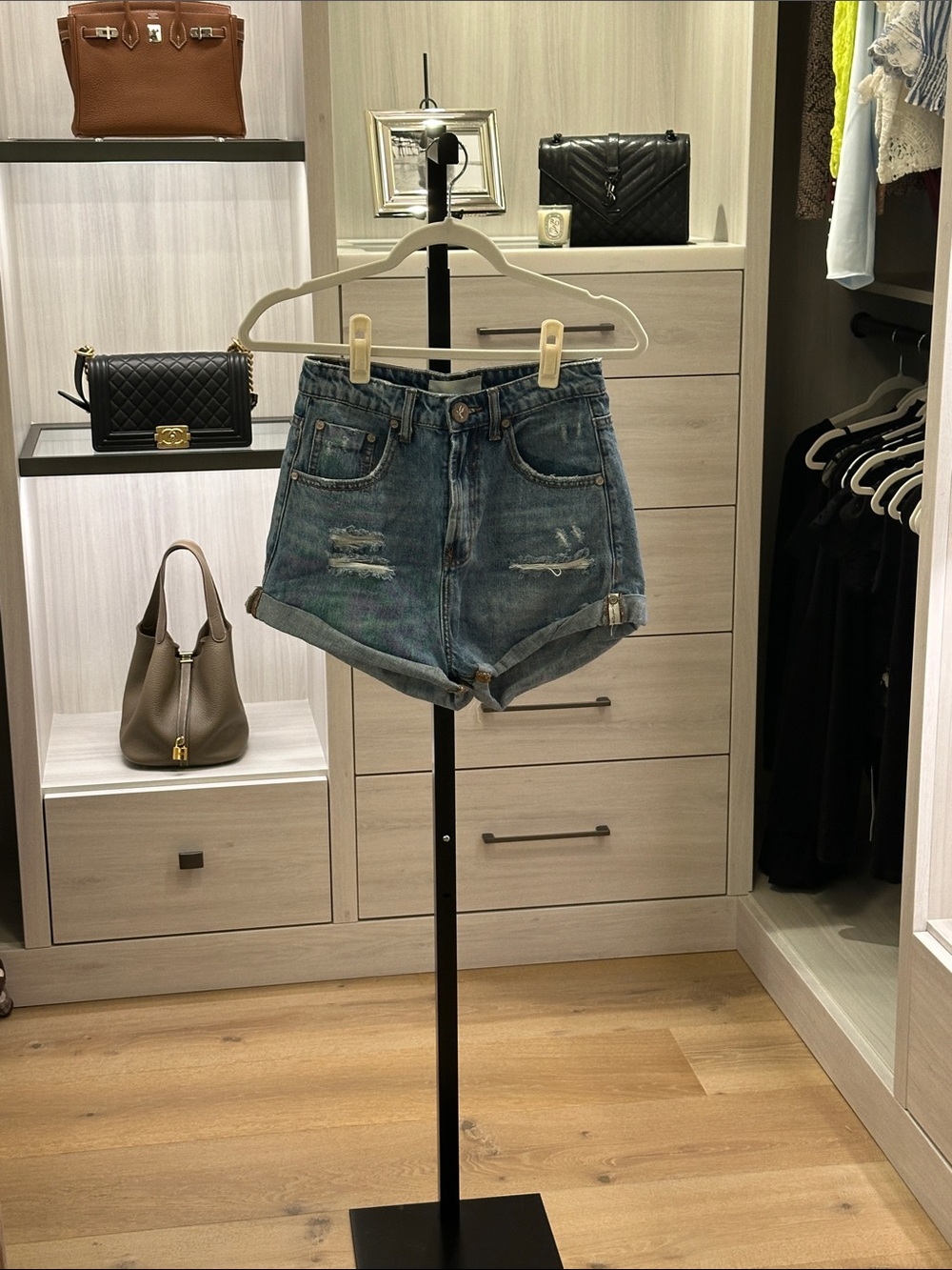 One Teaspoon Distressed Rolled-Hem Denim Shorts - Blue